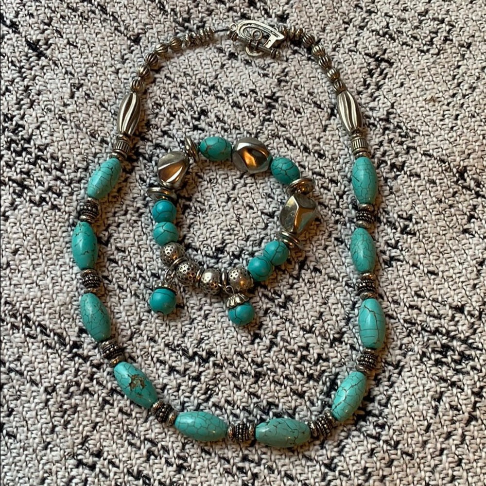 Turquoise & Silver Necklace & Bracelet Set